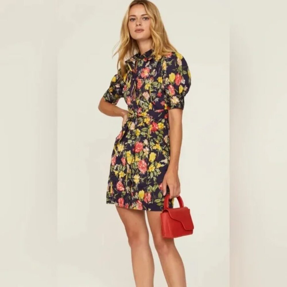 Marissa Webb Collection Multi Floral Printed Puff Sleeve Dress Extra Small